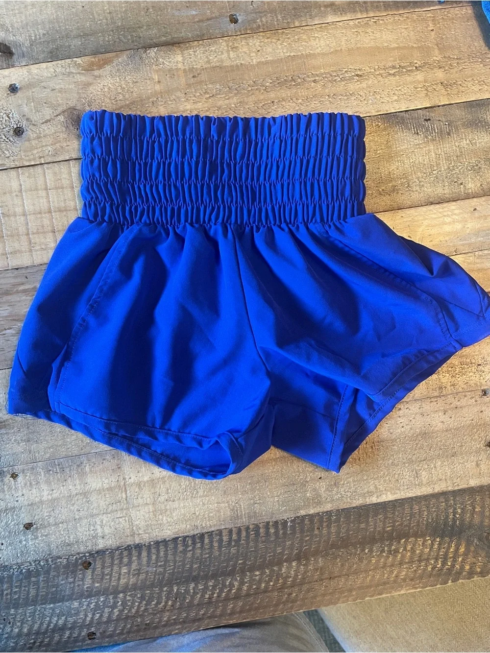 Five Dancewear High-Waisted Royal Blue Smocked Waist Athletic Shorts